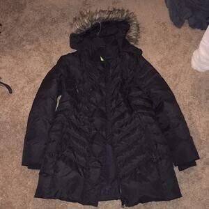 Sam Edelman Black Quilted Faux Fur Trim Down Puffer Parka